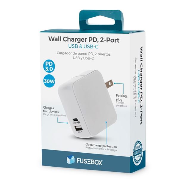 Wall Charger PD, 2-Port, USB & USB-C