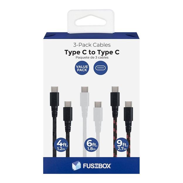Reinforced Cable for USB-C to USB-C, 3 Pack, 4 ft., 6 ft., 9 ft.