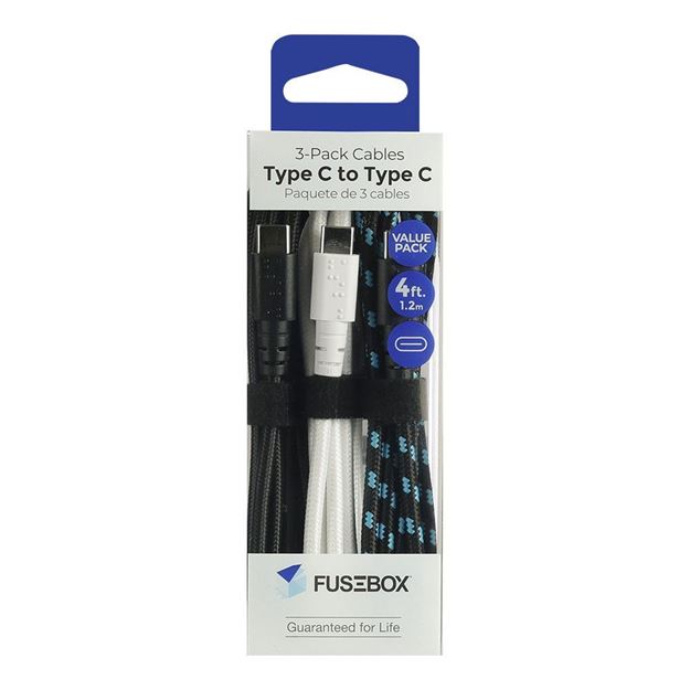 Reinforced Cable for USB-C to USB-C, 3 Pack, 4 ft